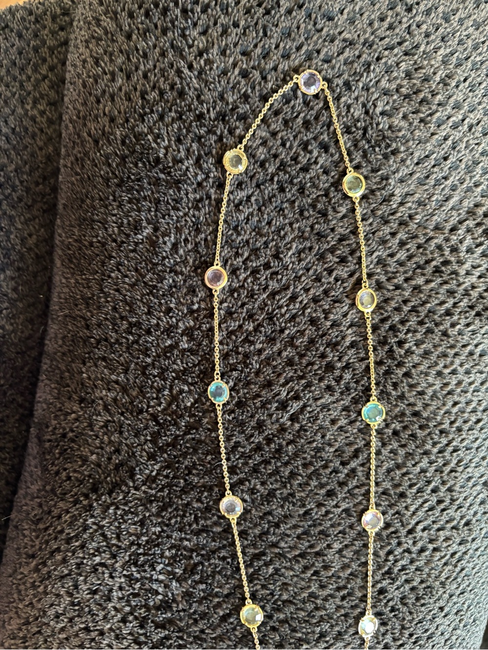 kate spade Gold Chain Necklace with Blue, Purple and Pale Green Stones